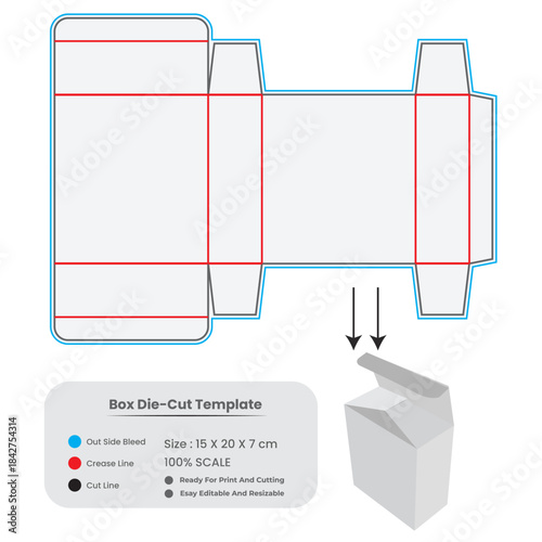 Box packaging die-line template with 3d mockup packaging for medicine, supplement box, square box, Packaging template, vector illustration 