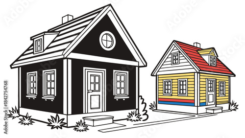 Vector illustration two colorful houses with different roof styles