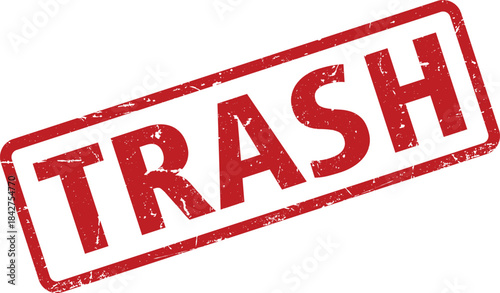 Grunge Red Trash Stamp Isolated on White Background, Oblique Angle and Texture