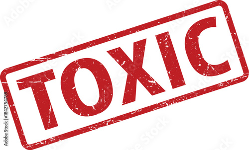 Grunge Red Toxic Rubber Stamp Illustration on White Background, Warning, Hazardous Material, Symbol