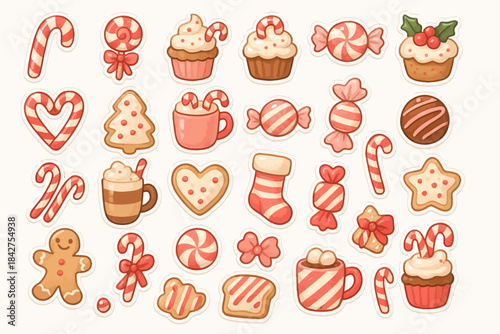 Festive holiday sweets and treats: candy canes, cookies, and hot chocolate