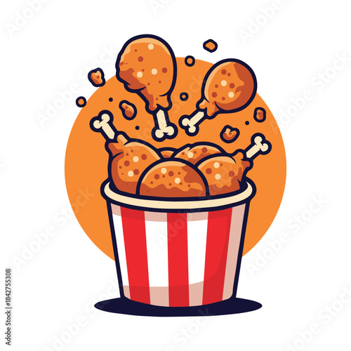 Bucket of fried chicken cartoon illustration
