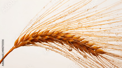 A close-up of dried golden wheat ears.
