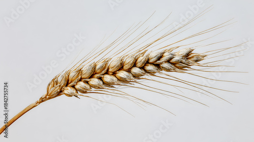 A close-up of dried golden wheat ears.