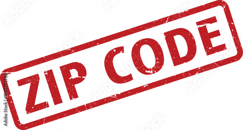 Distressed Red ZIP CODE Stamp on White Background, Angled Postal Symbolism