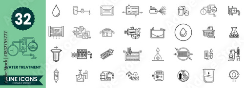 Bike and Trail Elements Line Icons Set Cycling, Mountain Biking, Outdoor Adventure, Bicycle Parts Outline Pack