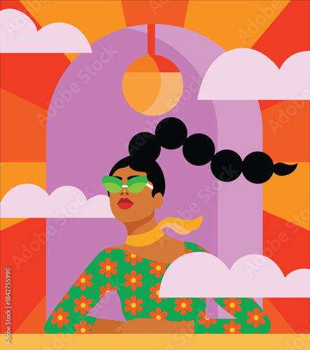A Woman and sun Vector Illustration Woman Illustration