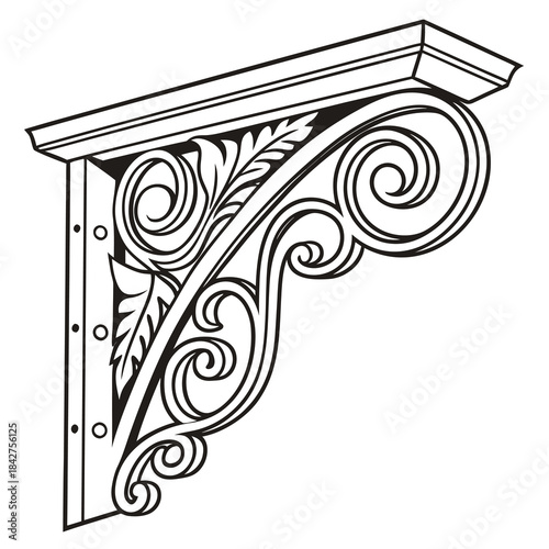 Vector illustration ornate wooden corbel bracket with leaf design
