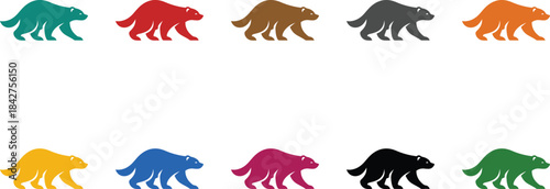 Walking animal silhouettes in assorted colors, Multicolor animal icons walking illustration