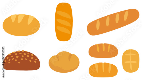 Assorted Illustrated Bread Loaves and Rolls baguette