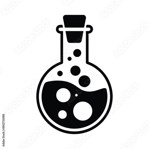 Laboratory flask with liquid and bubbles