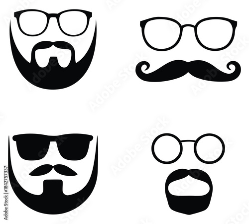 Collection of sunglasses and stylish mustaches for design projects