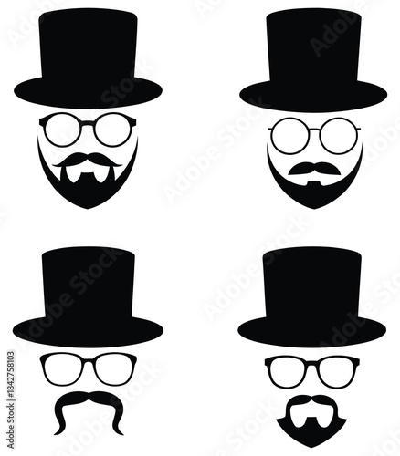 Collection of stylish hats sunglasses and mustaches for design