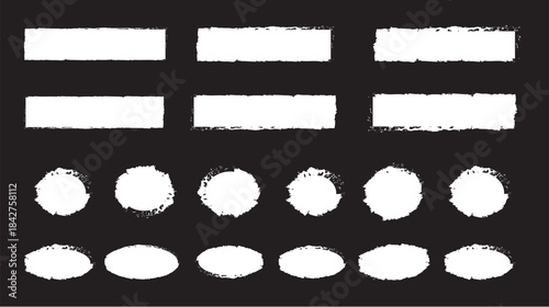 White brush strokes. Set of vector paint brush stroke, ink splatter and artistic design elements. Dirty watercolor texture, grunge background, frame, splash or creative shape.