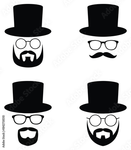 Collection of hats sunglasses and mustaches for design