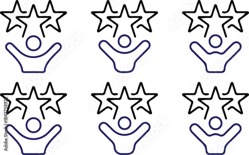 customer satisfaction bule line black stars icon set vector 