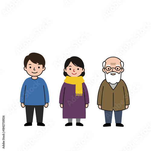 three generations of a family: son, mother, grandfather for blogs, websites, social media, and informational presentations, with copy space