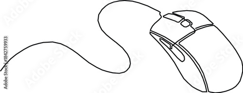 Minimalist single line drawing of a computer mouse with a cable. one line Icon vector.