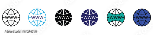 Globe and WWW Line Icons. Symbols representing global internet network, worldwide connection, and digital communication.