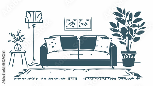 Complete Living Room Decor Bundle Silhouette Set with Sofa, Armchair, Coffee Table and Accessories for Interior Design