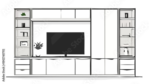 Minimal Entertainment Wall Silhouette Set: Modern Media Consoles and TV Units for Contemporary Living Room Interior Design and Home Organization