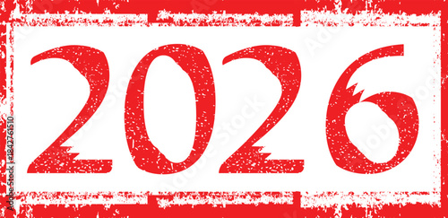 2026 - stamp texture distressed numbers for new year calendars . Textured industrial digits, rough typography for posters, tech and creative layouts. Vector illustration