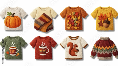 Collection of Autumn Themed Childrens Clothing with Fall Motifs.