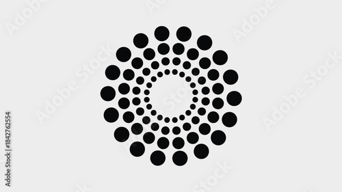 Black dots forming a circular spiral pattern on a light gray background