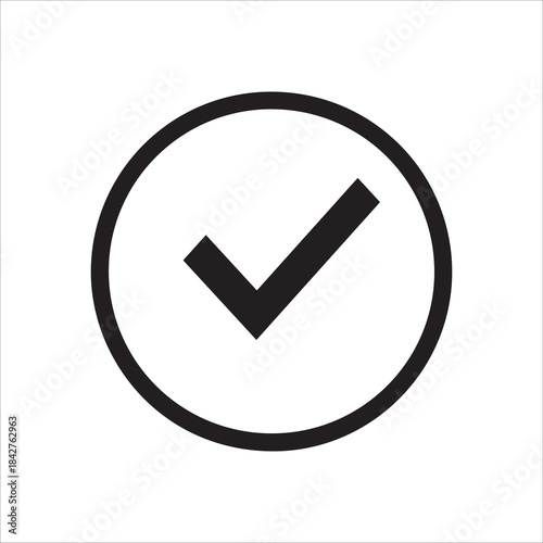 black check mark icon isolated on white background. circle tick approved symbol. vector Illustration