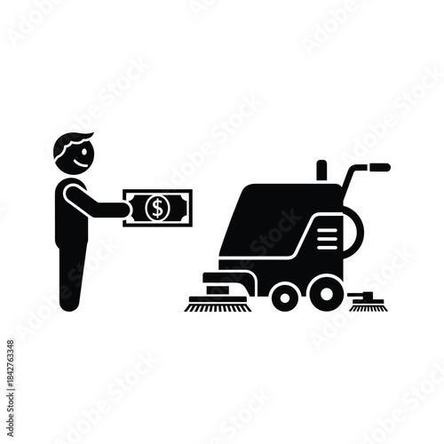 Person handing over money for road sweeper vehicle