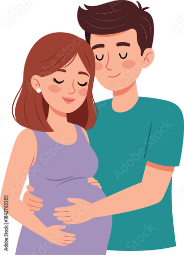 Happy Expectant Couple Hugging Pregnant Belly pregnant.