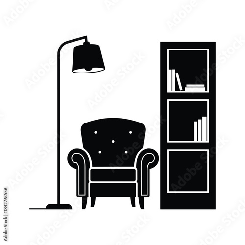 Cozy reading nook with chair and bookshelf