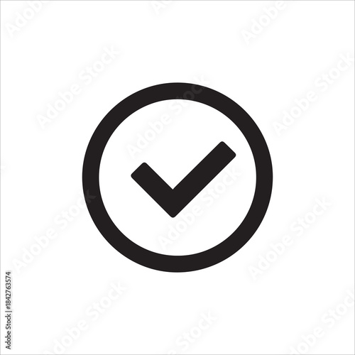 black check mark icon isolated on white background. circle tick approved symbol. vector Illustration