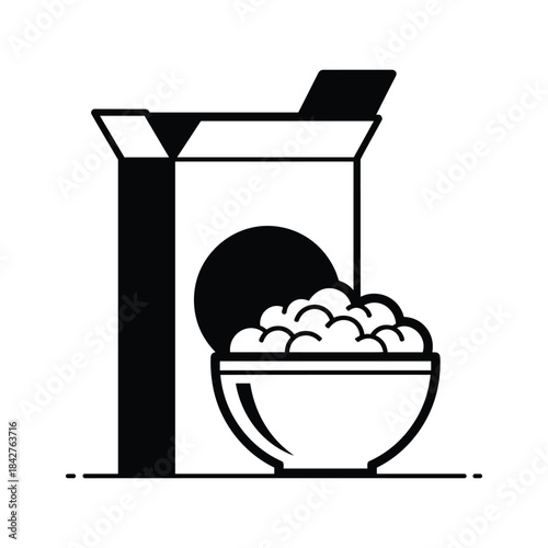 Cereal box and bowl of cereal