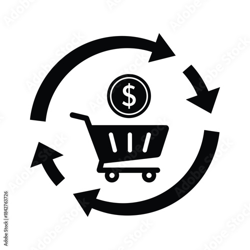 Shopping cart with dollar sign in circular arrows