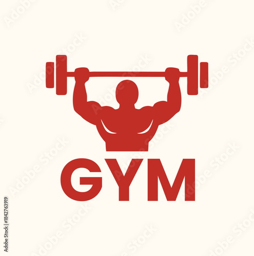 Red silhouette logo of a bodybuilder lifting a heavy barbell.