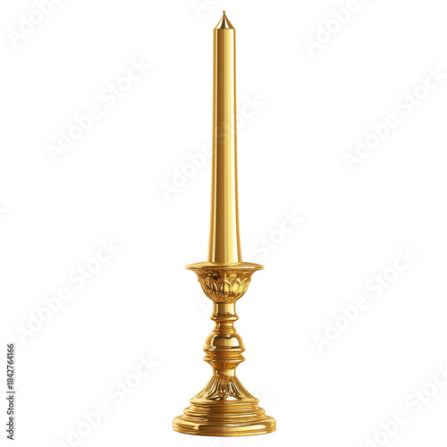 Golden Candle Holder With a Tall Candle on Display in Bright Light