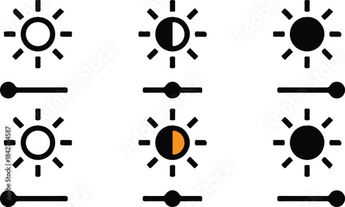 six sun brightness icons set vector illustration 