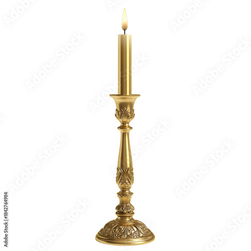 Golden Candle Holder With a Tall Candle on Display in Bright Light