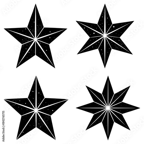Four Black Star Shapes with White Dots on White Background silhouette