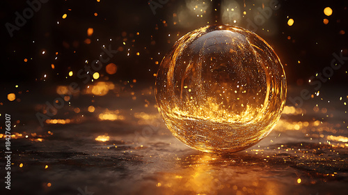 Gold dust glowing sphere expanding with a gentle radiant aura