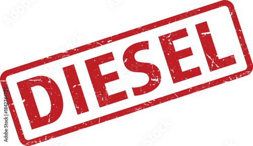 Distressed Red Diesel Stamp on White Background, Fuel Industry Concept Design