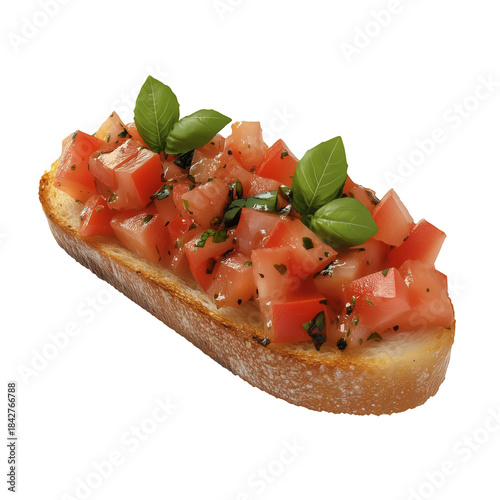 Fresh Tomato and Basil on Toasted Bread Served in a Simple Setting at Lunchtime