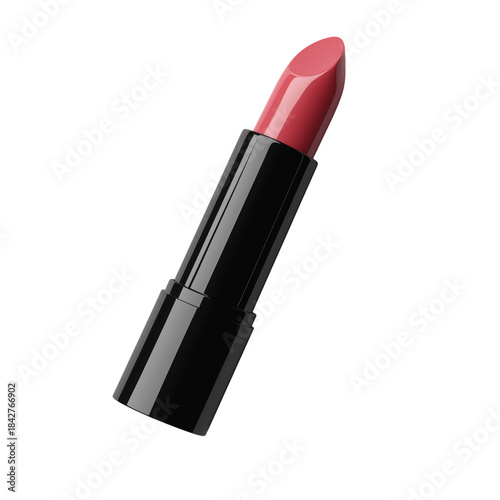 Lipstick in Black Casing With a Pink Shade on a White Background for Makeup a...