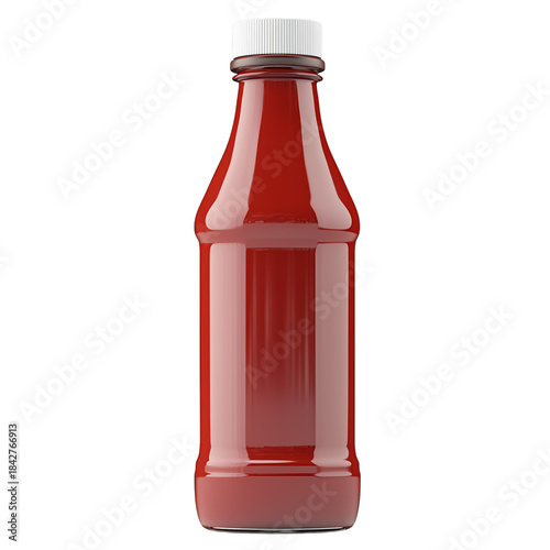 Bottle of Red Sauce on a White Background in a Simple Display of Condiment Usage