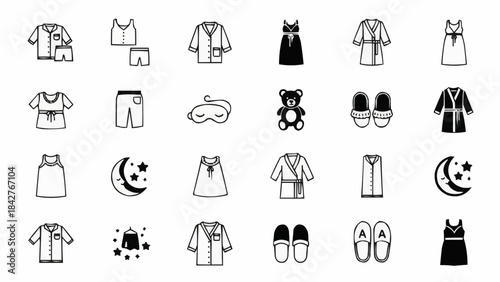 Collection of Sleepwear and Nightwear Icons for Comfort and Relaxation.