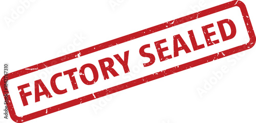 Distressed Factory Sealed Rubber Stamp with Red Ink on White Background Image