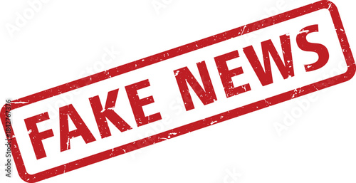 Red Fake News Rubber Stamp on White Background with Grunge Texture Effect