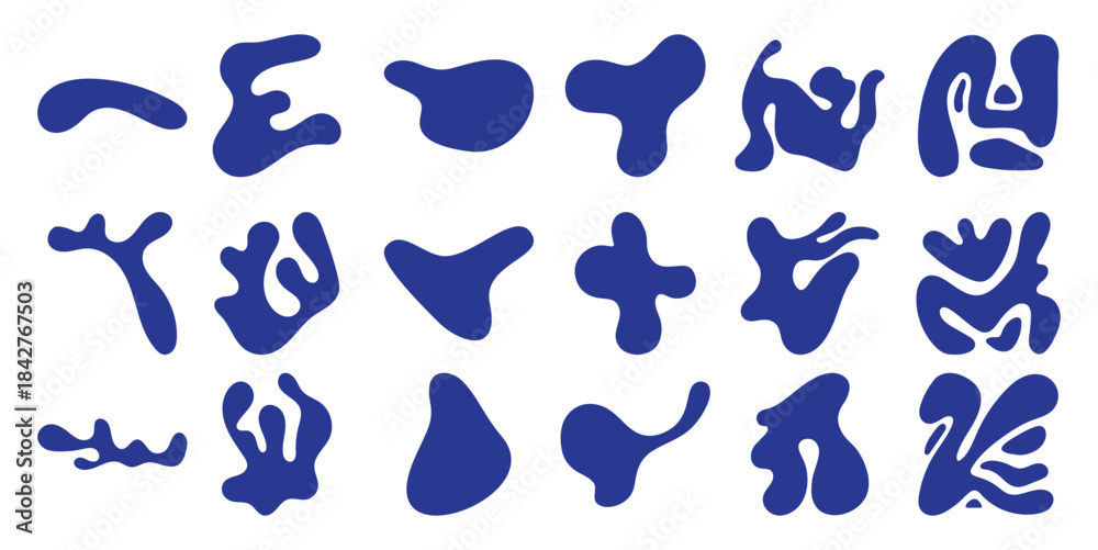 Obraz premium Collection of Abstract Organic Blue Shapes on White Background
