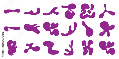 Collection of Abstract Purple Organic Shapes and Blobs on White Background